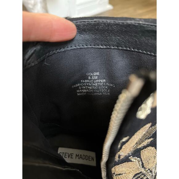 Steve Madden Goldie Black Gold Floral Embroidered Sequin Booties 8.5 Holiday - Picture 10 of 11